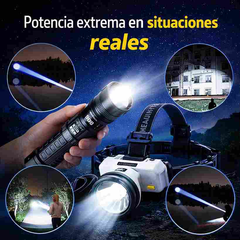 Combo Linternas Potencia Total™ – Largo Alcance + Vincha Recargable
